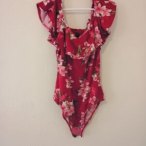 Floral Ruffle Red Bodysuit